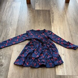 Mumu Coco Girls' Navy Blue Long Sleeve Cherry Print Dress